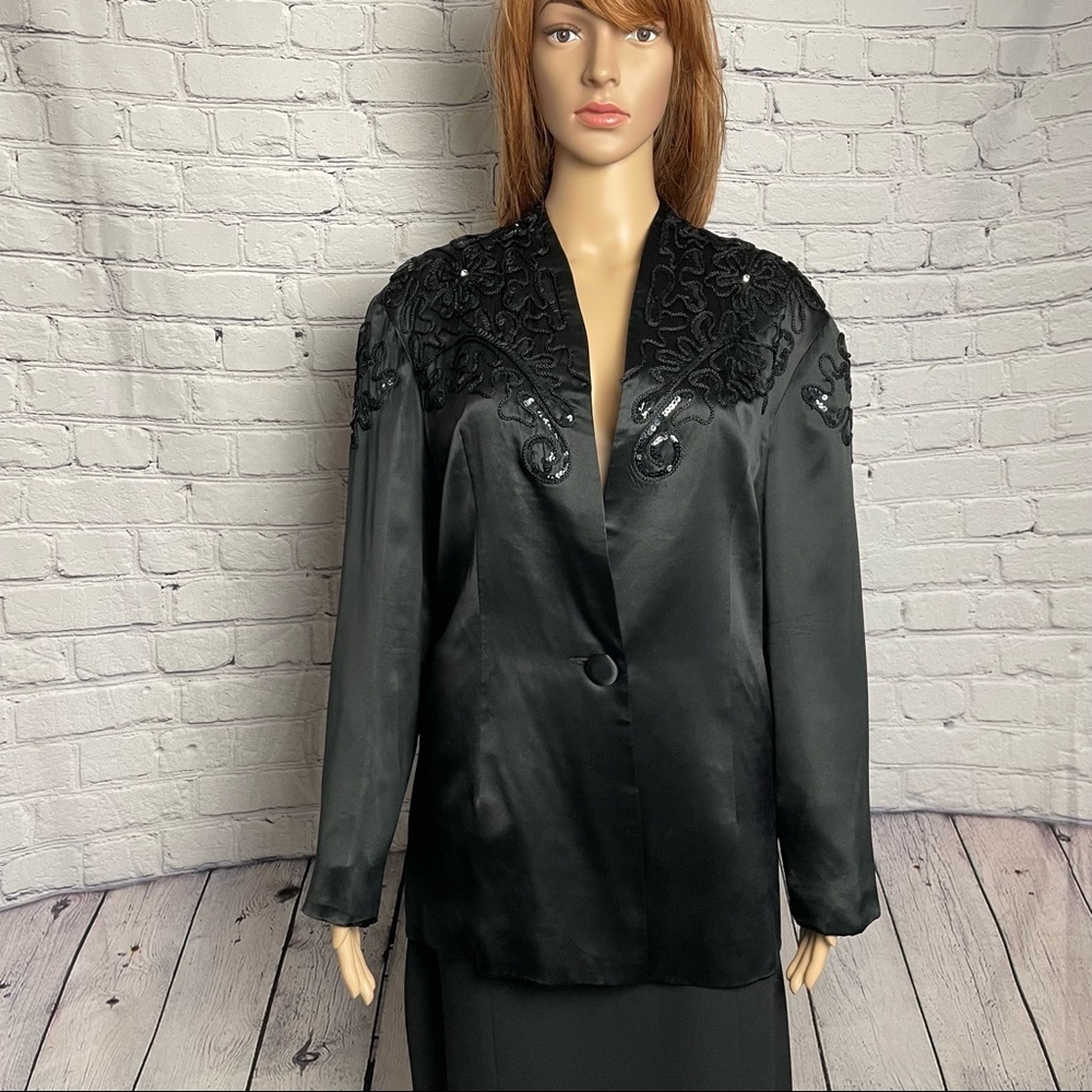 Vintage AZAD Silk Jacket Embroidered Black Size 12
